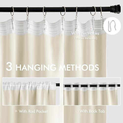 Birch Back Tab Blackout Curtains 52x72 Inches Long 2 Panels Set