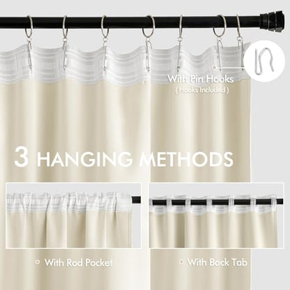 Birch Back Tab Blackout Curtains 52x72 Inches Long 2 Panels Set
