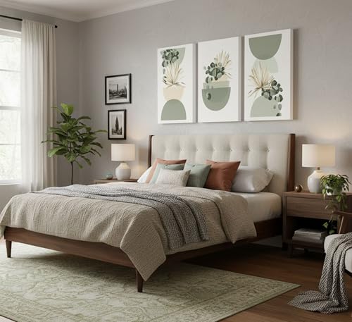 3 Pcs Neutral Abstract Sage Green Boho Canvas Wall Art 12x16in (3 Count)