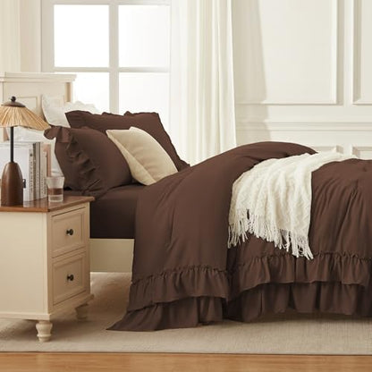Brown Ruffle Comforter Set Queen Size