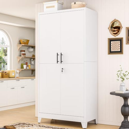 Metal Kitchen Pantry Storage Cabinet with Lock Doors and Shelves