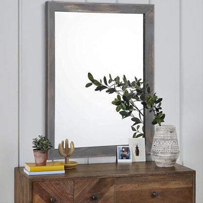 Wooden Mirror Rectangle Rustic Mirrors for Wall Decorative for Bedroom Bathroom Living Room Entryway Hanging Home Decor 28"x20"