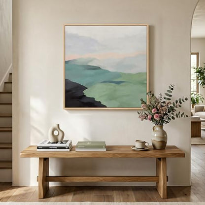 Framed Modern Neutral Green Landscape Abstract Canvas Wall Art