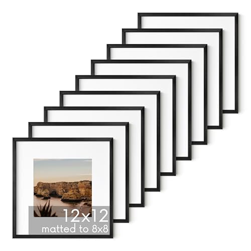12x12 Black Metal Picture Frames Matted to 8x8 (9 Count)