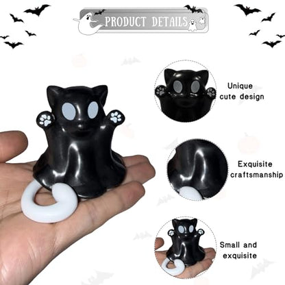 Halloween Ghost Figurine Resin Cute Spooky Sculpture Halloween Table Ornament Decorations Small Mini Black Ghost Cat Figurines for Home Office Holiday Table Desk Display Ornaments