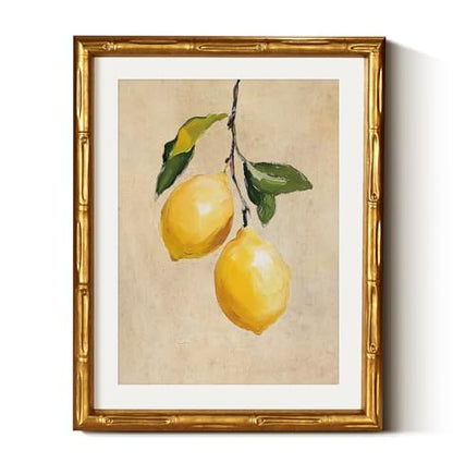 Gold Bamboo Framed Vintage Lemon Wall Art Botanical Artwork 11x14In