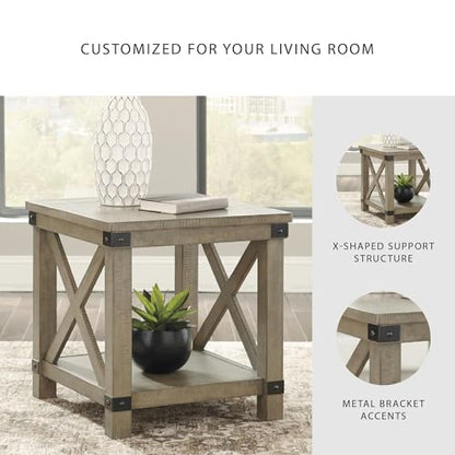 Aldwin Casual Farmhouse Rectangular End Table with Crossbuck Details