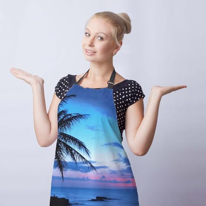 Kitchen Aprons for Men Hawaii Beach Blue Sunset Apron for Women for Cooking Restaurant BBQ Painting Crafting Gardening 27”