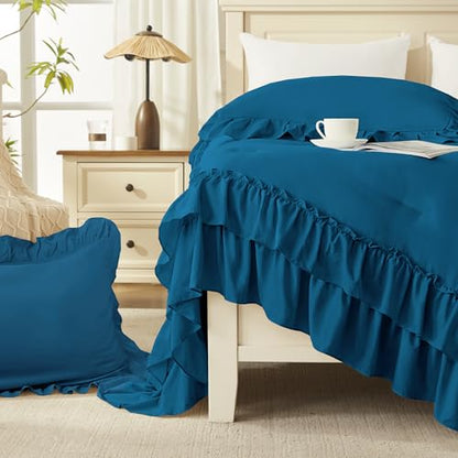 Teal Twin Size Ruffle Comforter Set