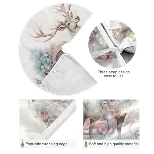 48 Inch Pink Elk Christmas Tree Skirt for New Year Party Decorations and Xmas Tree Mat
