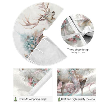 48 Inch Pink Elk Christmas Tree Skirt for New Year Party Decorations and Xmas Tree Mat