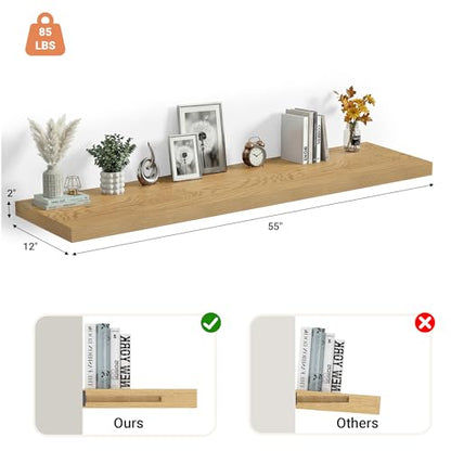 55 x 12 Deep Floating Shelves Wall Mounted Set of 1 Oak
