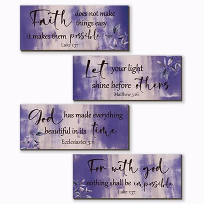 4 Pieces Purple Bathroom Decor Bible Verses Wooden Wall Decor Abstract Office Christian Religious Art for Women Office Home Bedroom Living Room Decoration (4 Count)