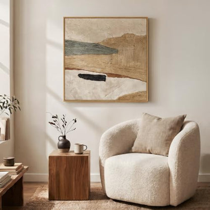 Framed Neutral Organic Abstract Canvas Wall Art for Dining Room