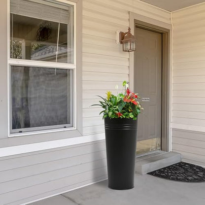 25'' Tall Galvanized Steel Planter Pot with Water Level Indicator (2 Count)