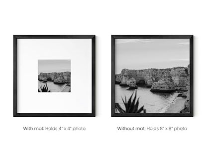 8x8 Black Metal Picture Frames Matted to 4x4