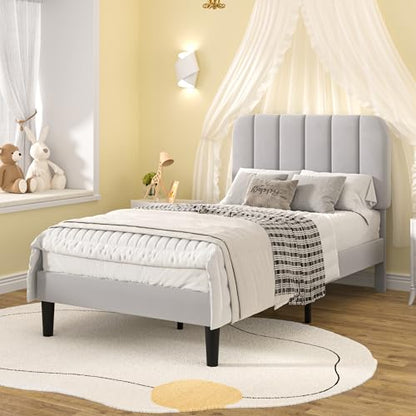 Twin Size Bed Frame with Upholstered Headboard