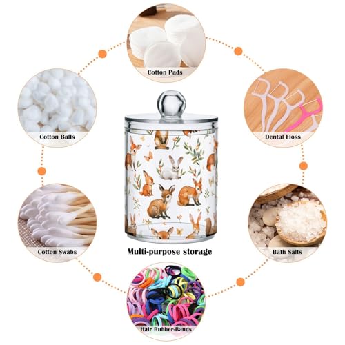 2 Pack Qtip Holder Organizer Dispenser Watercolor Woodland Animals Bathroom Storage Canister Cotton Ball Holder Container for Cotton Pads (2 Count)