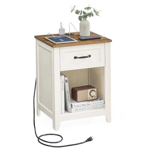 Farmhouse Nightstand with Charging Station