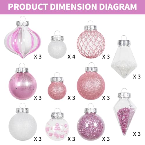 34PCS Pink White Christmas Ball Ornaments Set for Tree Decor (34 Count)