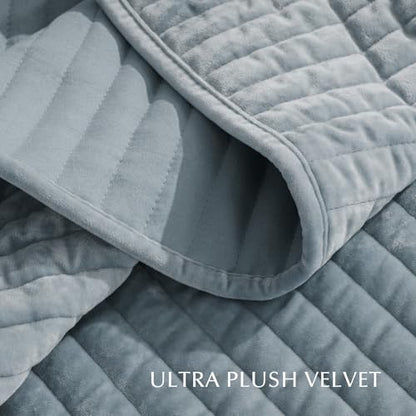 Stripe Channel Luxury Velvet Quilt Set Queen Size