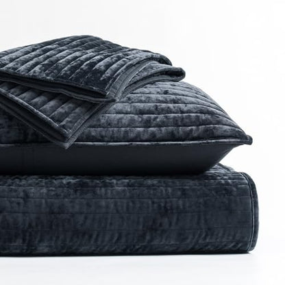 Stripe Channel Luxury Velvet Quilt Set Queen Size