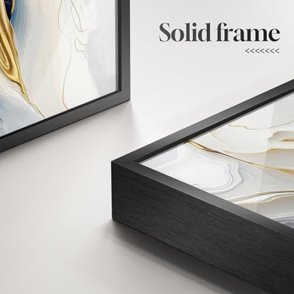 Extra Large Framed Blue White and Gold Abstract Wall Art