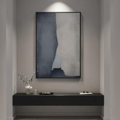 Large Framed Blue Gray Modern Abstract Wall Art