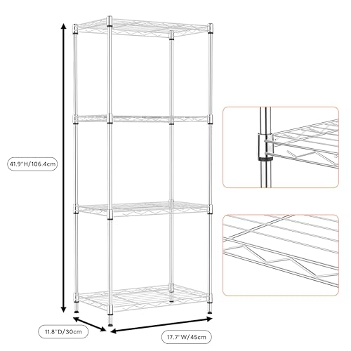 4 Tiers Shelf Metal Storage Shelves Wire Rack Closet Organizers with Wheel for Garage Kitchen Bathroom Laundry Chrome 11.8" D x 17.7" W x 41.9" H