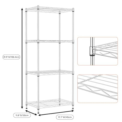 4 Tiers Shelf Metal Storage Shelves Wire Rack Closet Organizers with Wheel for Garage Kitchen Bathroom Laundry Chrome 11.8" D x 17.7" W x 41.9" H