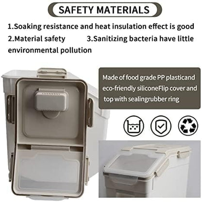4 Pack Grain Food Storage Container, 20LB Airtight Rice Bin Storage Bucket with Spoon and Measuring Cup, Large Flour Dispenser Container Set 80LB Total Capacity, Grey