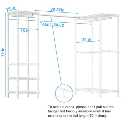 E10L L Shaped Clothes Rack for Corner（With Expandable Hanger Rod）Heavy Duty Freestanding Clothing Racks for Hanging Clothes