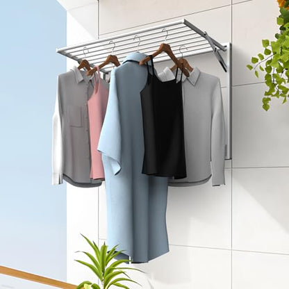 2 Pcs Wall Mount Clothes Drying Rack 26 X 31.5 Laundry Room Organizer Laundry Drying Rack Foldable Stainless Steel Drying Rack Clothing Space Saver Laundry Rack for Hanging Clothes Sock Towel (2 Count)
