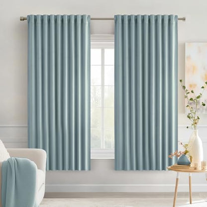Slate Blue Back Tab Blackout Curtains 52x63 Inches Long 2 Panels Set (2 Count)