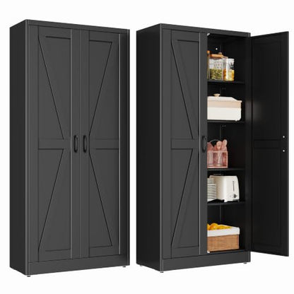 71" Black Metal Storage Pantry Cabinet