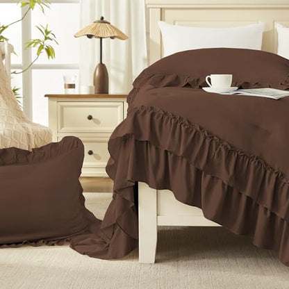 Brown Ruffle Comforter Set Queen Size