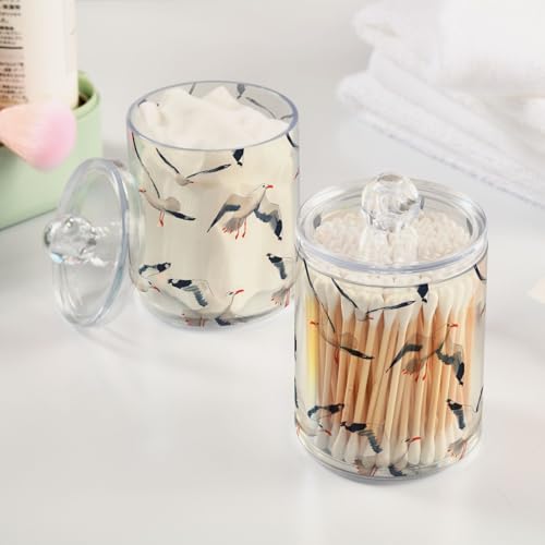 2 Pack Qtip Holder Organizer Dispenser Seagull Pattern Bathroom Storage Canister Cotton Ball Holder Container for Cotton Pads (2 Count)