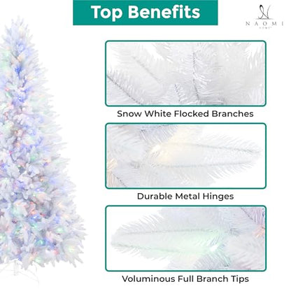 Bonnie 7 5ft White Christmas Tree with Lights Unique Colored Christmas Tree Prelit with 2193 Branch Tips 600 Warm Lights and Metal Stand Minimalistic Aritificial