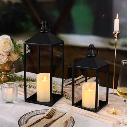 2 Pcs Black Decorative Metal Lanterns Farmhouse Lantern Decor with Candles (70 Count)