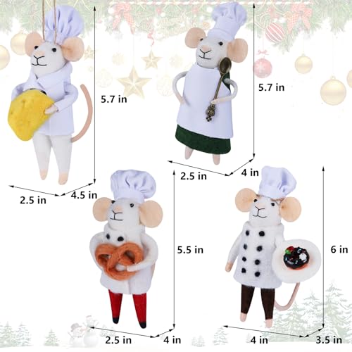 Set of 4 Christmas Felt Mouse Ornaments (4 Count)