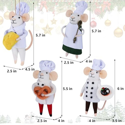 Set of 4 Christmas Felt Mouse Ornaments (4 Count)