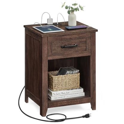 Farmhouse Nightstand with Charging Station