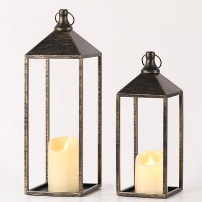 17" 13" Vintage Farmhouse Decorative Lanterns Indoor Outdoor with Candles (24 Count)