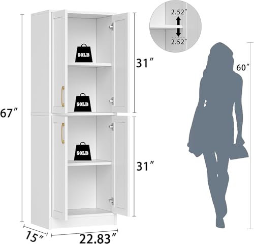 Pantry Kitchen Pantry Cabinet with 4 Doors and Adjustable Shelves