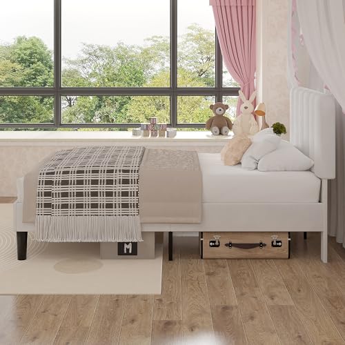 Twin Size Bed Frame with Upholstered Headboard