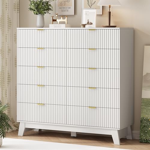 Fluted Dresser for Bedroom with 10 Drawers