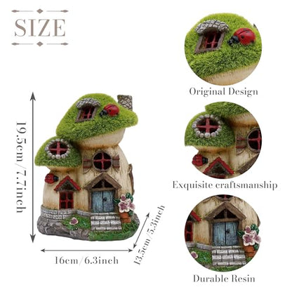Mushroom Statue Solar Resin Flocked Garden Decor 8"