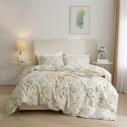 Garden Floral King Comforter Set Chic Flower Leaves Print