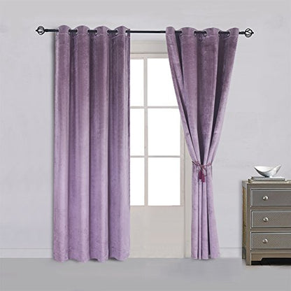 Super Soft Luxury Velvet Set of 2 Lavender Flannel Blackout Curtains Panel Drapes Grommet Top Curtain 52Wx120L inch Purplish Pink