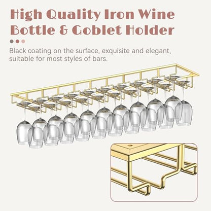 10 Row Wine Glass Rack Under Cabinet Large Capacity
